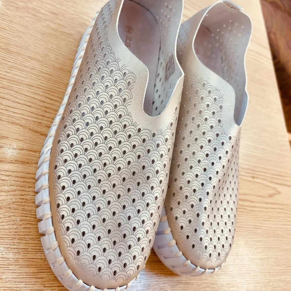 Ilse Jacobsen Gold Sneakers Breathable Slip-On platform bottom - Picture 3 of 6
